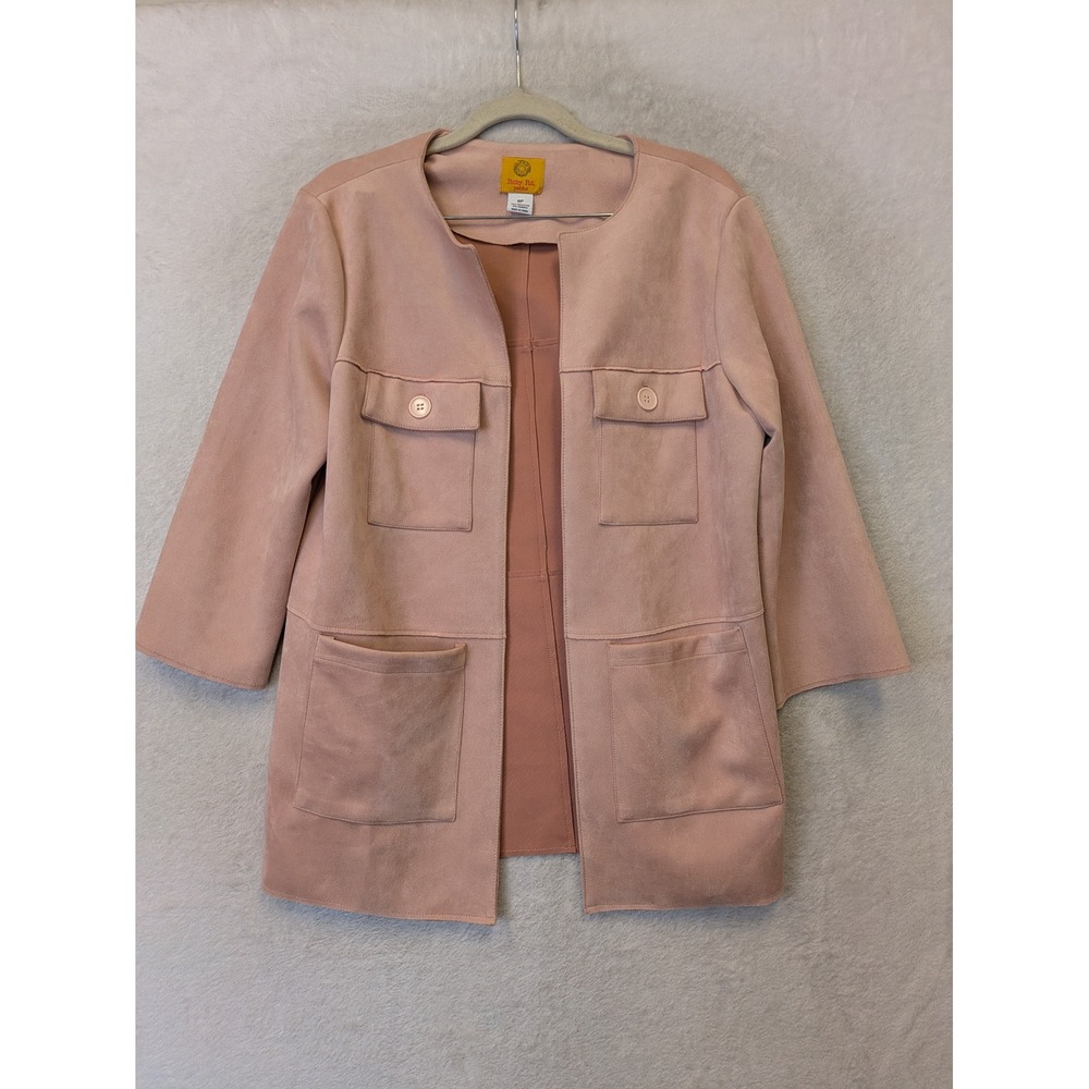 Ruby Road Jacket Women's 8P Pink Faux Suede Open Front 3/4 Sleeve